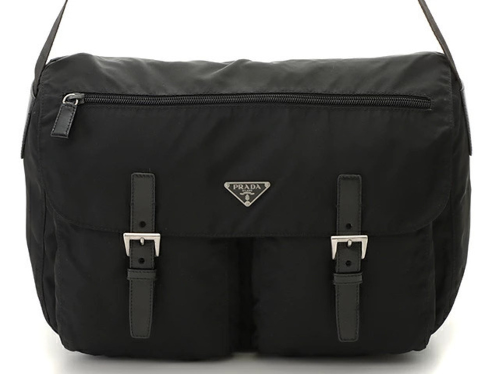 Prada Tessuto Saffiano Shoulder Bag Calfskin Black